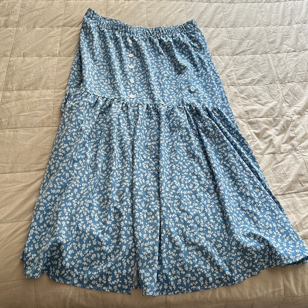 Floral Printing Ruffles Button Split Skirt